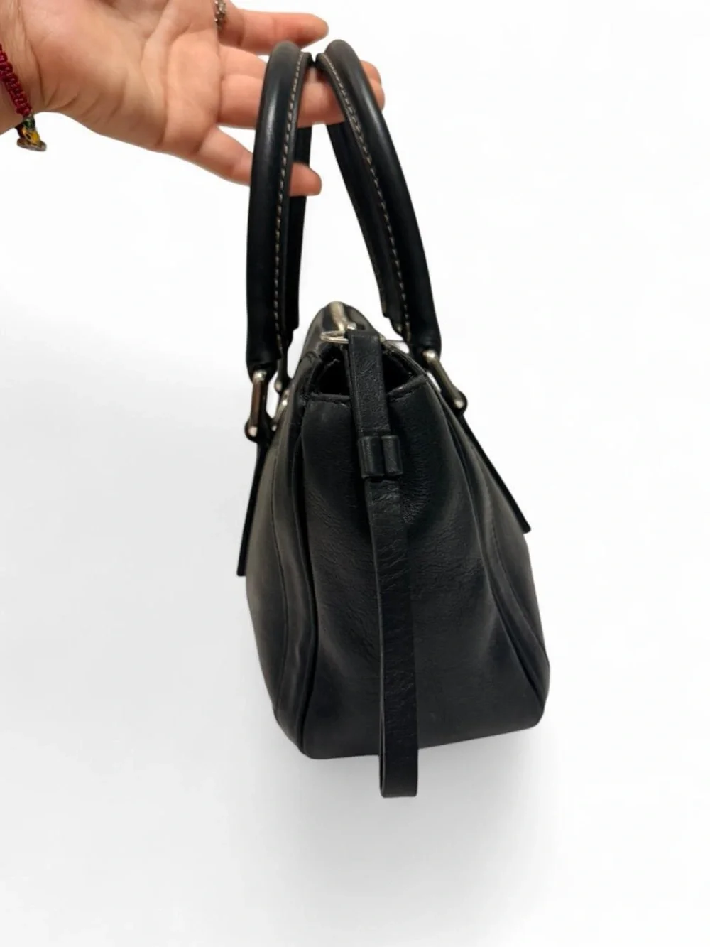 Coach Black Leather Mini Satchel with Double Top Handles